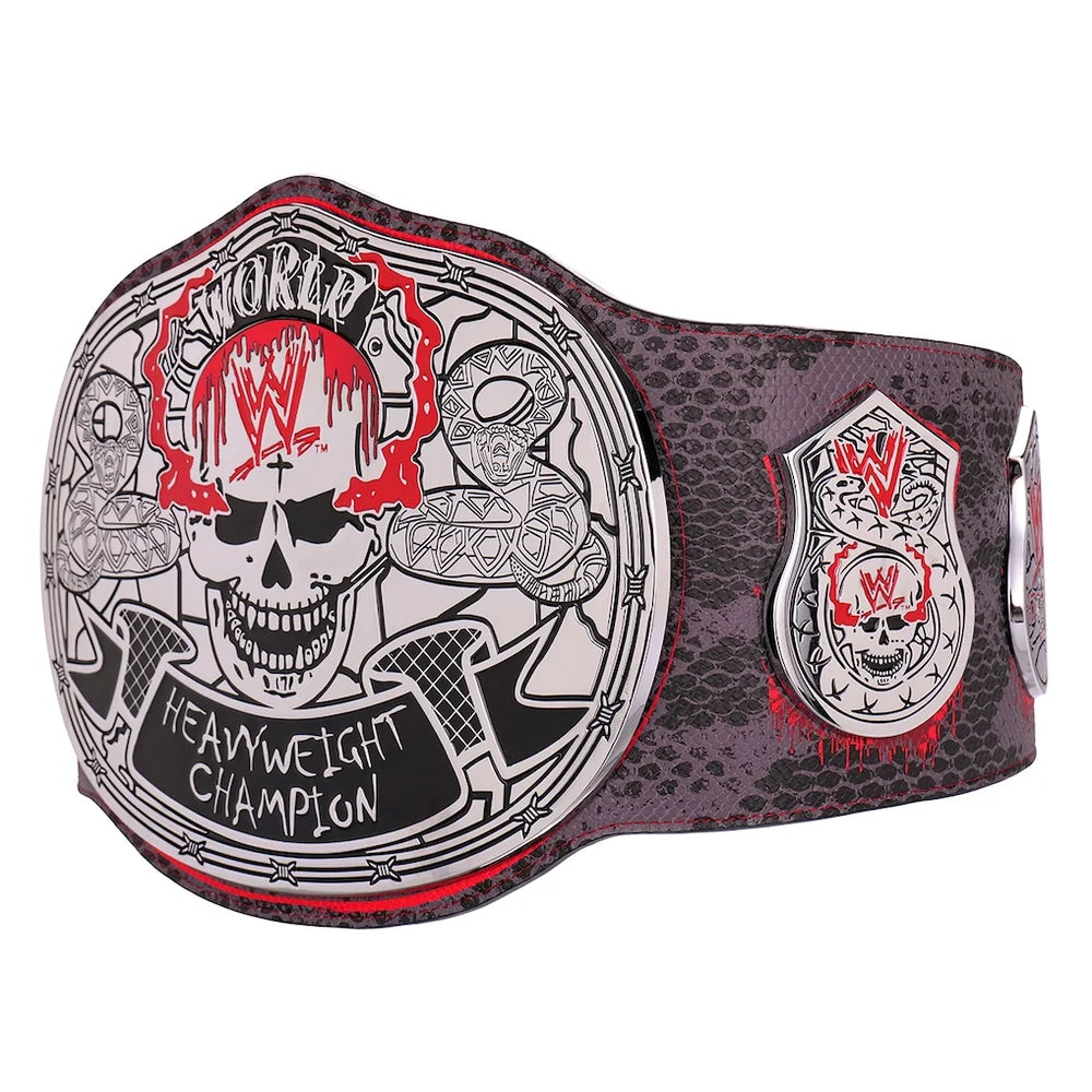 WWE championship belt with skull design on a white background