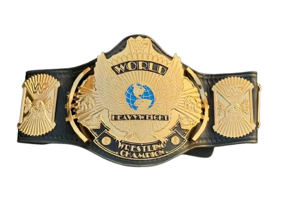 A gold and black WWE World Heavyweight Wrestling Championship belt shown against a plain white background.