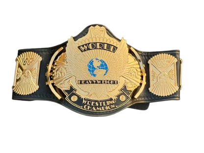 A gold and black WWE World Heavyweight Wrestling Championship belt shown against a plain white background.