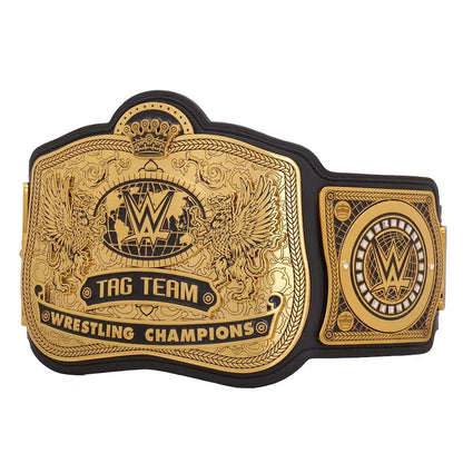 Gold and black wrestling championship belt with WWE logo