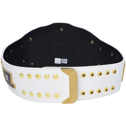 White and gold belt with gold studs on a white background