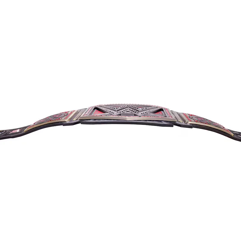 A championship-style belt with a large central geometric buckle and matching strap sections, shown against a plain white background.