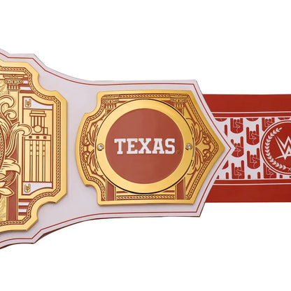 Decorative belt with 'Texas' text and WWE logo on a white background