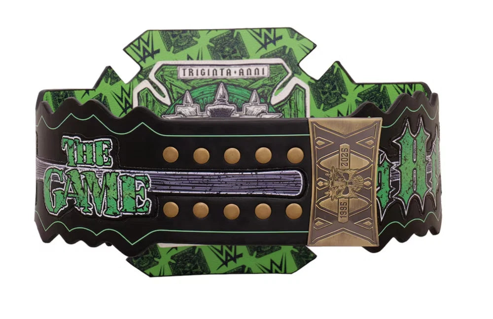 WWE championship belt with 'The Game' branding on a white background