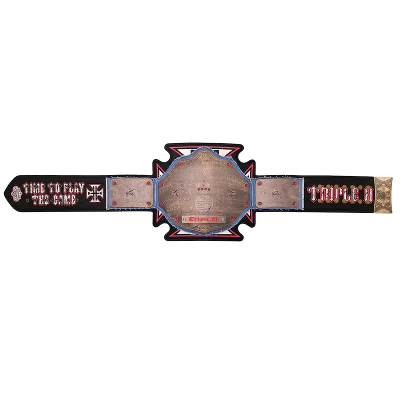 Wrestling championship belt with 'Triple H' branding on a white background
