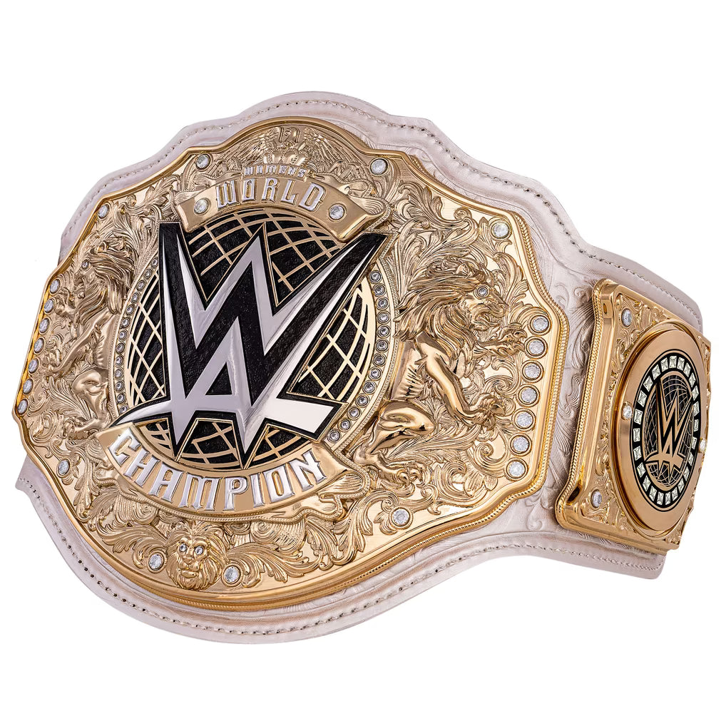 WWE championship belt with gold and silver design on a white background